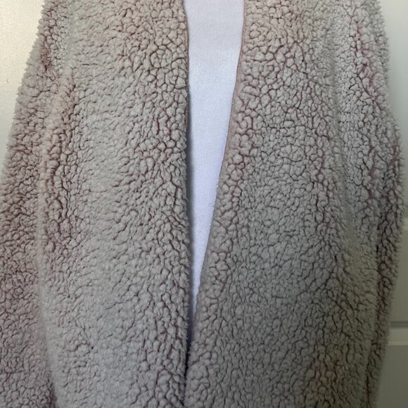 PINK Victorias Secret Pink Sherpa Open Front Hoodie Teddy Cardigan One Size - Picture 3 of 12